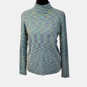 Karen Scott Women's Cotton‎ Multicolored Ribbed Turtleneck Sweater Size Large